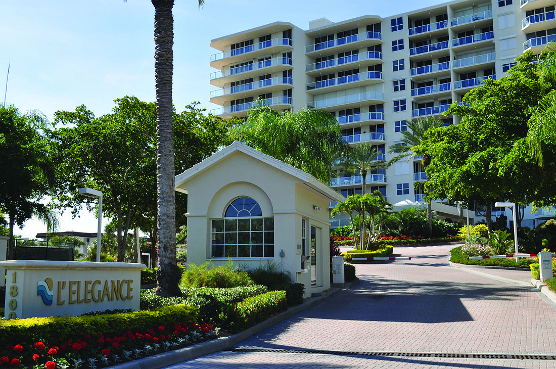 Unit A-802 at LÃ¢â‚¬â„¢Elegance on Lido Beach, 1800 Benjamin Franklin Drive, has three bedrooms, three bathrooms and 1,980 square feet of living area. It sold for $1,083,000.