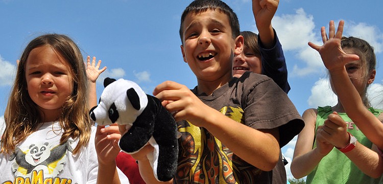 Seven-year-old Nathan Inverso was thrilled when he caught a panda during the outdoor activity.