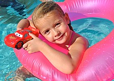Sienna Steiner cools off in the pool.