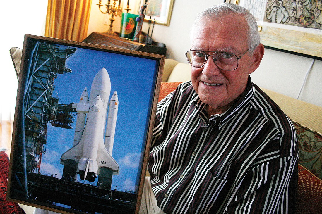 Stan Abshier keeps a framed photo of NASAÃ¢â‚¬â„¢s first space shuttle.