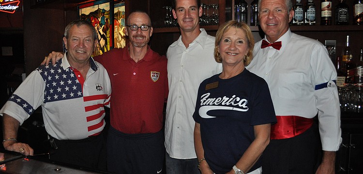 Sen. Mike Bennett, SMR Director of Sports Tim Mulqueen, State Rep. Greg Steube, Manatee County Commission candidate Vanessa Baugh and former NBA referee Bob Delaney poured drinks for tips.