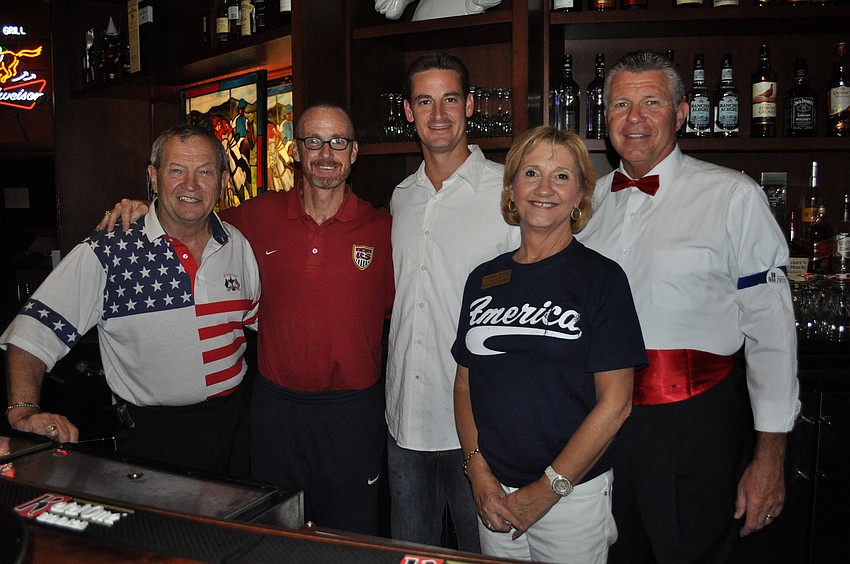 Sen. Mike Bennett, SMR Director of Sports Tim Mulqueen, State Rep. Greg Steube, Manatee County Commission candidate Vanessa Baugh and former NBA referee Bob Delaney poured drinks for tips.