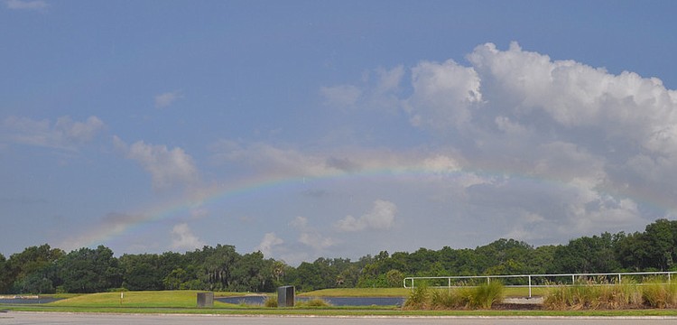Drivers along Lakewood Ranch Boulevard this morning viewed a picture-perfect rainbow after a brief rain shower.