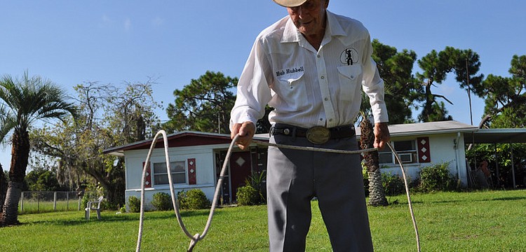 Hub Hubbel still practices his roping regularly. He turned 93 on Aug. 3.