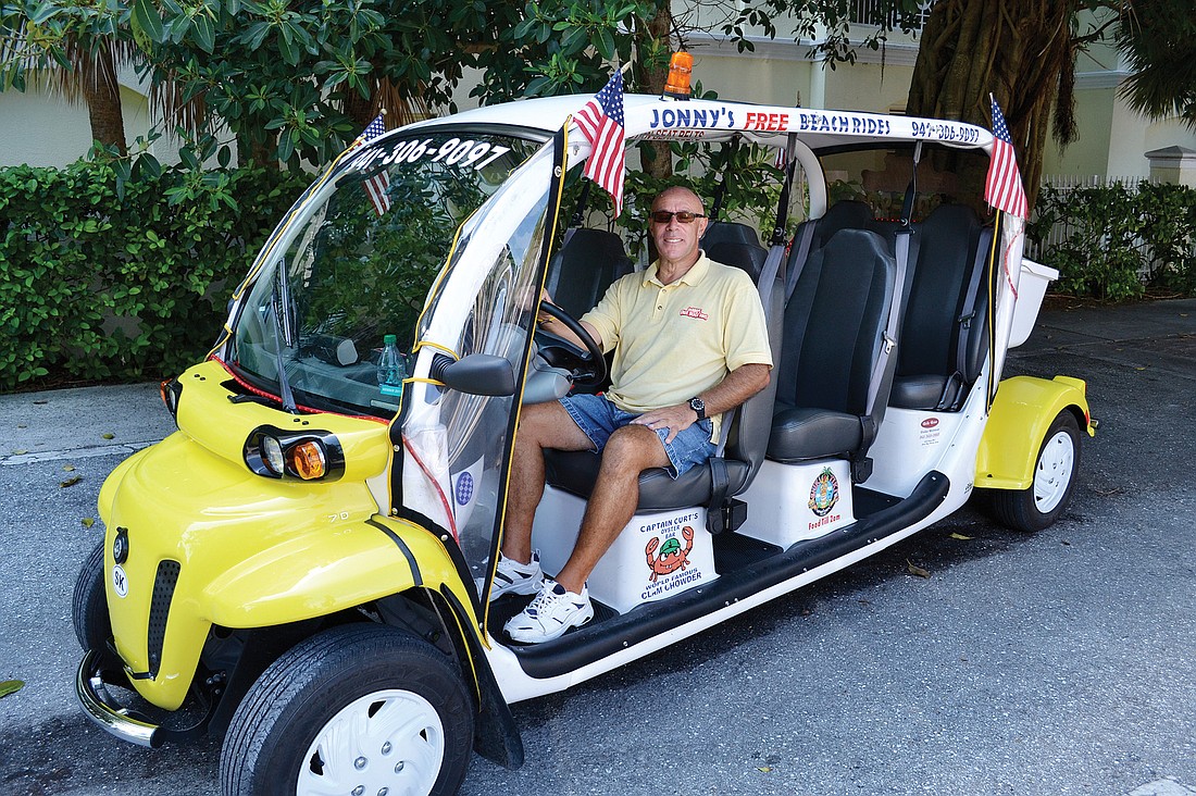 Jonathan FreedÃ¢â‚¬â„¢s electric cars have been running customers up and down Siesta Key for about a year. JonnyÃ¢â‚¬â„¢s Free Beach RidesÃ¢â‚¬â„¢ six-seaters are just that, free to ride.