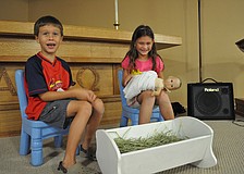 Mason Minor and Giana Talerico played Joseph and Mary during a Bible story.