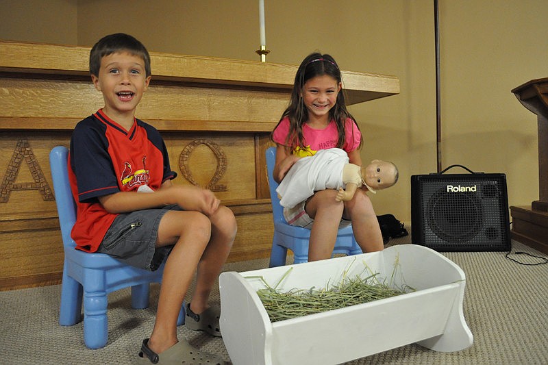 Mason Minor and Giana Talerico played Joseph and Mary during a Bible story.