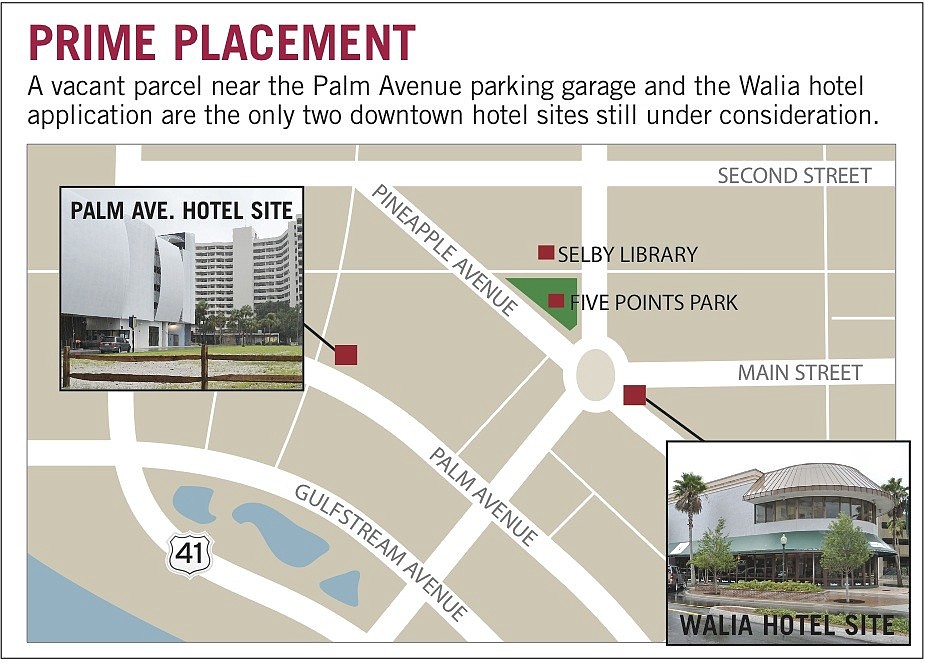 A vacant parcel near the Palm Avenue parking garage and the Walia hotel application are the only two downtown hotel sites still under consideration.