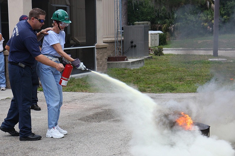 A Lakewood Ranch CERT member receives fire training. Courtesy photo.