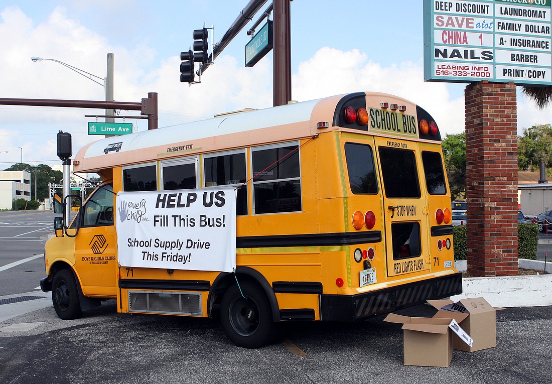 The Boys & Girls Clubs of Sarasota County donated a bus for the cause and for the last few days the bus has been serving as a helpful reminder to people driving by about the school supply drive.