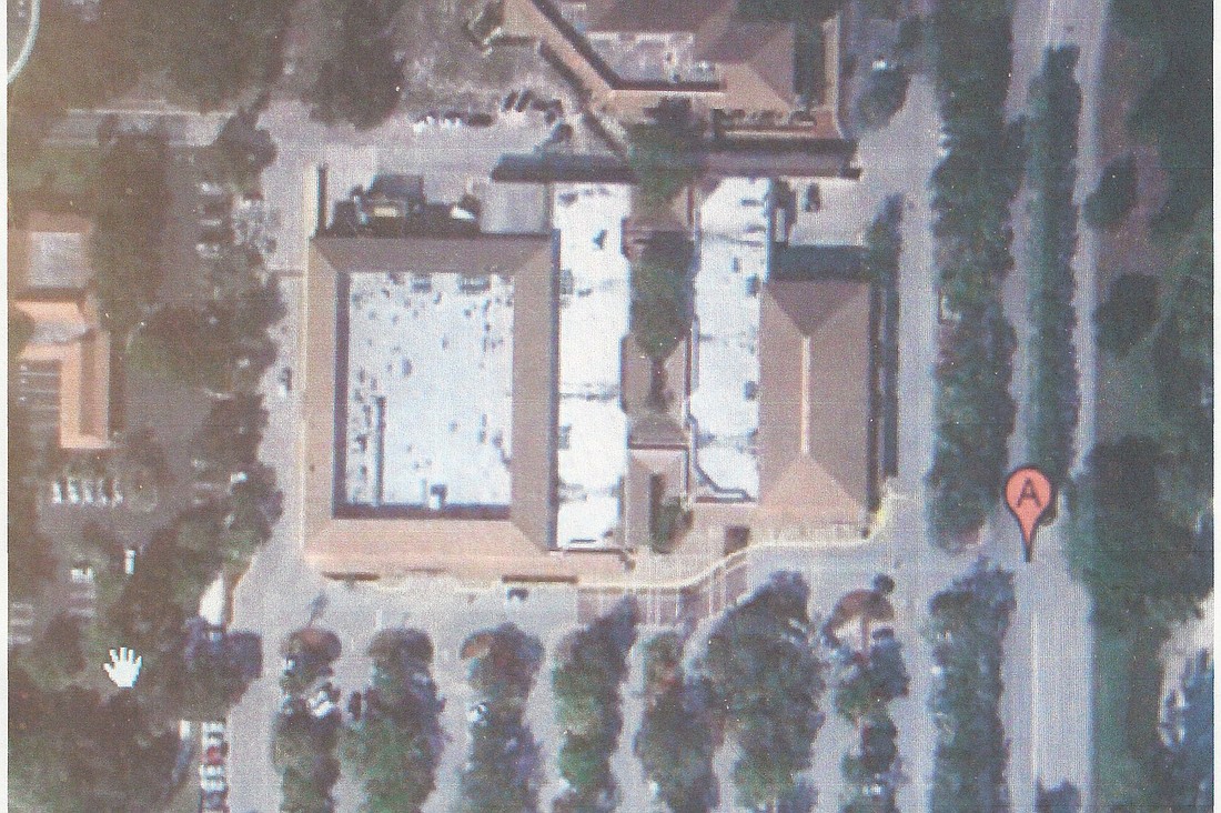 A Google overhead view of the existing Publix parking lot. Note the trees. Below: The first draft of the proposed parking lot. Expect a revised draft that restores more trees and landscaping.