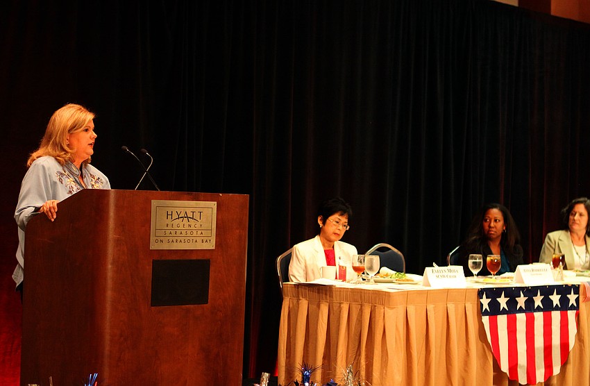 Guest speaker Anna Rodriguez spoke to the crowd Saturday, Aug. 20 during the 91st Anniversary Celebration For Womenâ€™s Equity at the Hyatt Regency Sarasota.