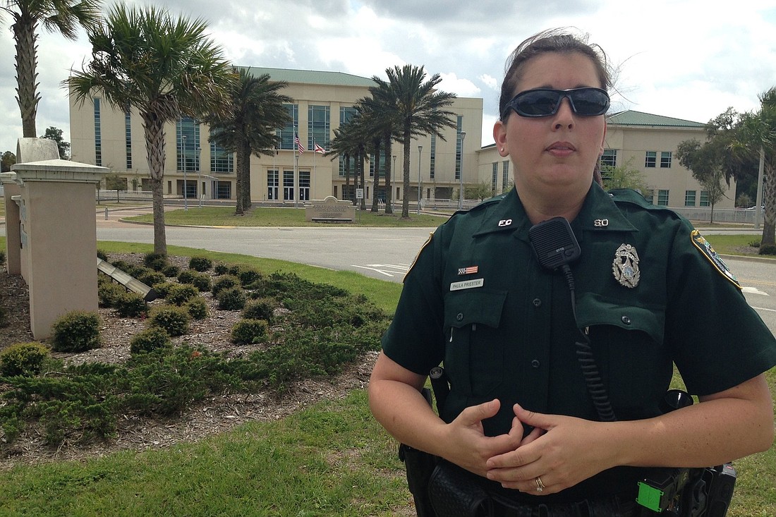 Paula Priester is the public information officer on the scene for the Flagler County Sheriff's Office. (Photo by Brian McMillan.)