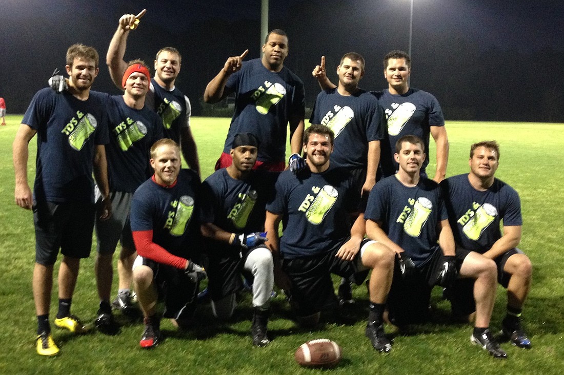 Justin Soard's squad celebrates after winning the adult flag football championship with Palm Coast Parks and Recreation. (Courtesy photo)