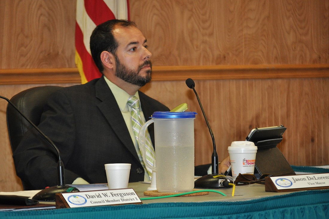 Counciman Jason DeLorenzo speaks at a Palm Coast City Council meeting April 1. (Photo by Jonathan Simmons.)