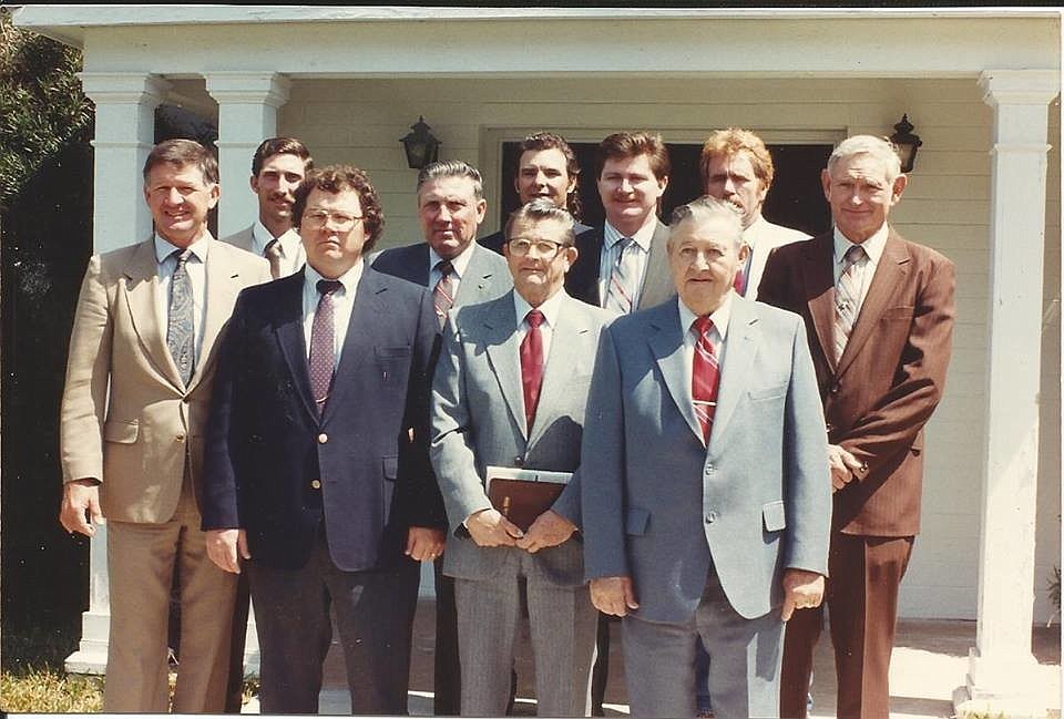 Back row, from left: Deacons in the mid-1990s Tim Allen, Howard Allen, Jim Marschka, Jeff Gibson, John Cody and Wilbur Holdridge; front: Quentin Emery, Mike Robinson, Bob Lawernce, and Jack Hosford