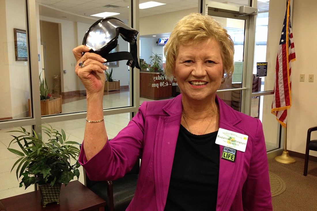 Tax Collector Suzanne Johnston was recognized for offering first-time drivers and their parents the chance to don special Ã¢â‚¬Å“Drunk Buster Impairment GogglesÃ¢â‚¬Â that simulate an impaired driversÃ¢â‚¬â„¢ vision. (Photo by Brian McMillan.)