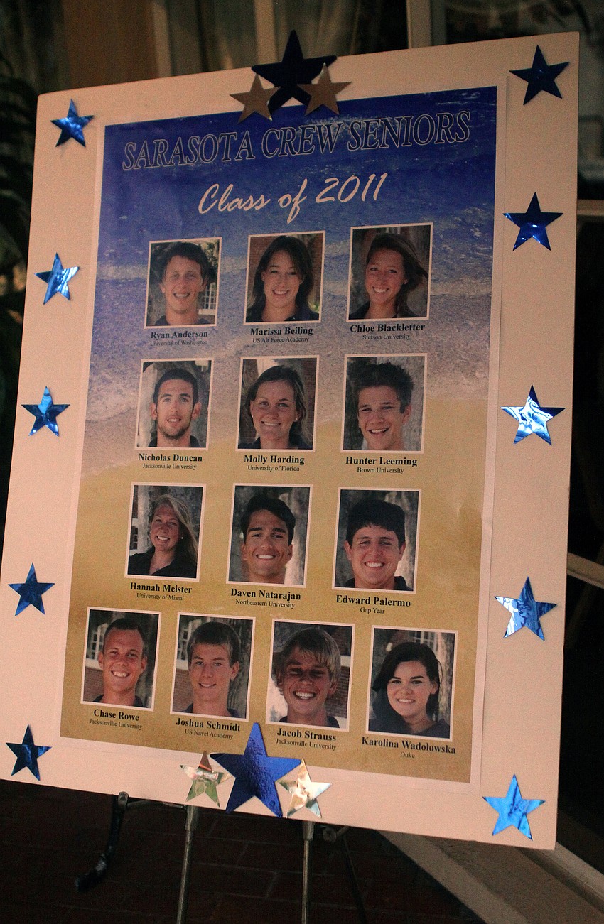 A poster board with the 13 Sarasota crew seniors was on display at Sarasota Crew's Night of The Stars Sunday, May 22 at Michael's on East.