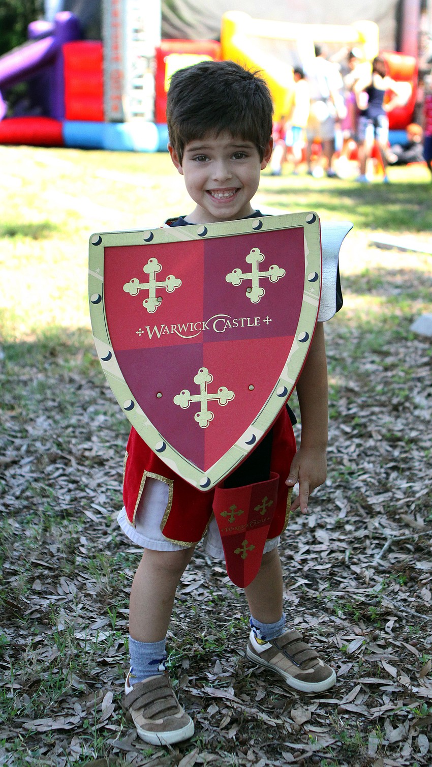 Ben Vieira, 4, dressed up as a knight on Sunday, March 20 at Temple Emanu-El's Purim Carnival.