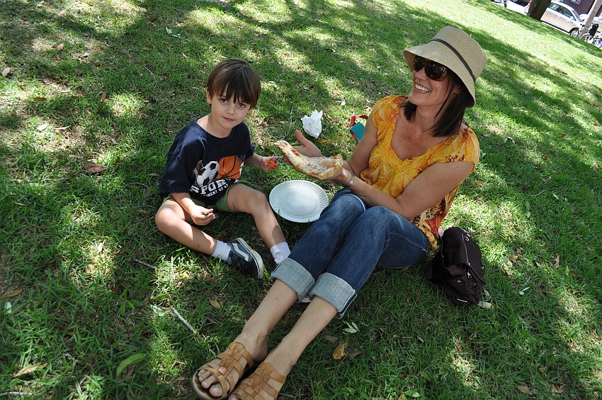 Mindy Zeitler lunches with three-year-old son Ronan in Five Points Park.