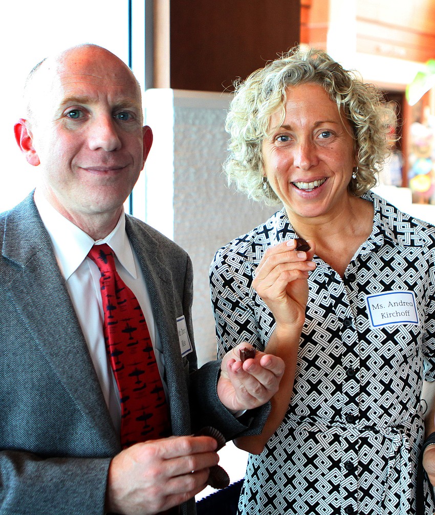 David Klein and Andrea Kirchoff enjoy some Norman Love Confections BLACK chocolate Tuesday, May 17 during the 