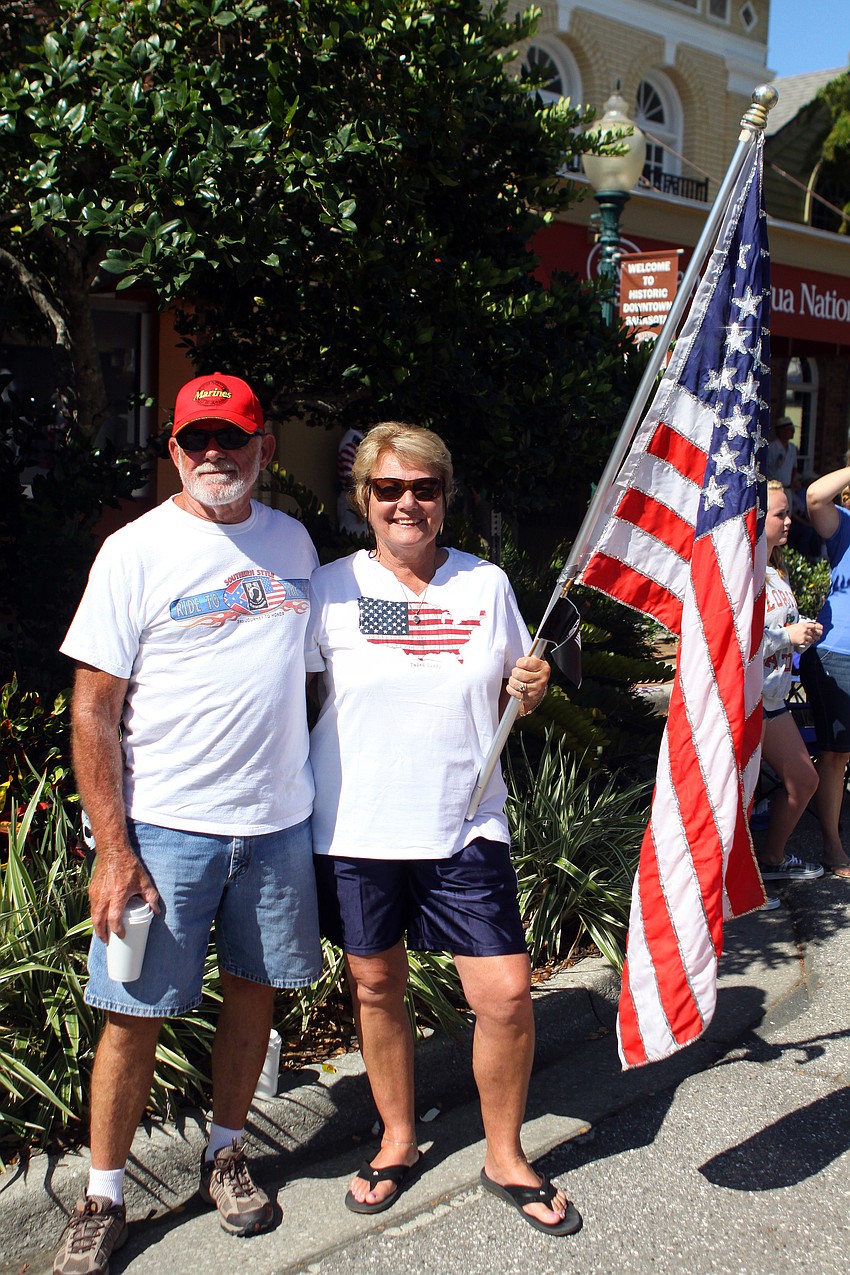 Earl and Cheryl Bottorff with their sequined, American flag.