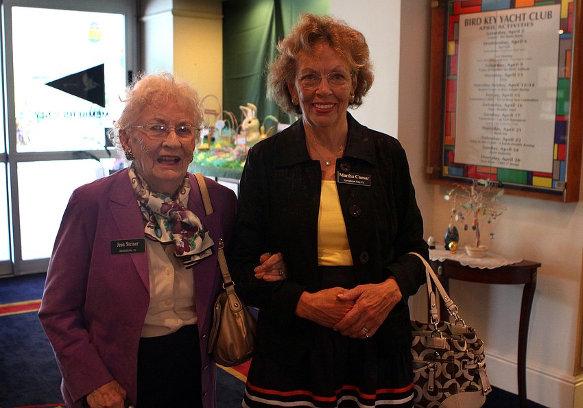 Jean Steiner and Martha Caesar pose together in the lobby prior to going to Easter brunch Sunday, April 24 at Bird Key Yacht Club.