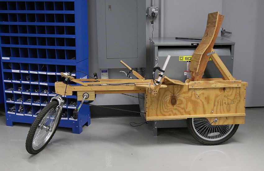 A bicycle created in the G. WIZ Faulhaber Fab Lab was on display at the opening of the G. WIZ Faulhaber Fab Lab Thursday, May 5 at G. WIZ.