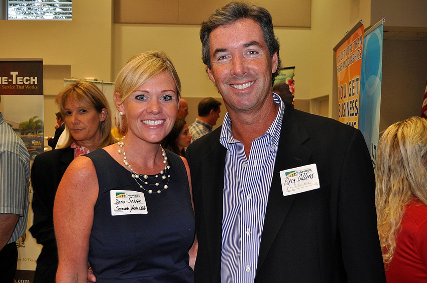 Dana Soldati, of the Sarasota Yacht Club, poses with Ray Collins, of Ray Collins Media, Wednesday, July 13 at Sarasota Prime Time.