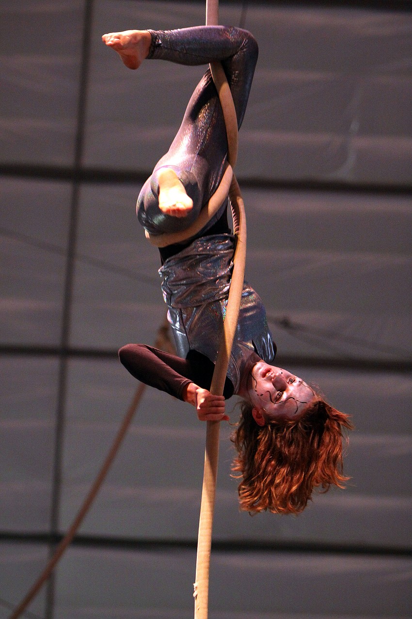 Nora Schultz of Stone Soup Circus of Princeton, NJ performed in the â€œItsy Bitsy Spiderâ€ act Thursday, Aug. 18 inside the PAL Sailor Circus Arena.