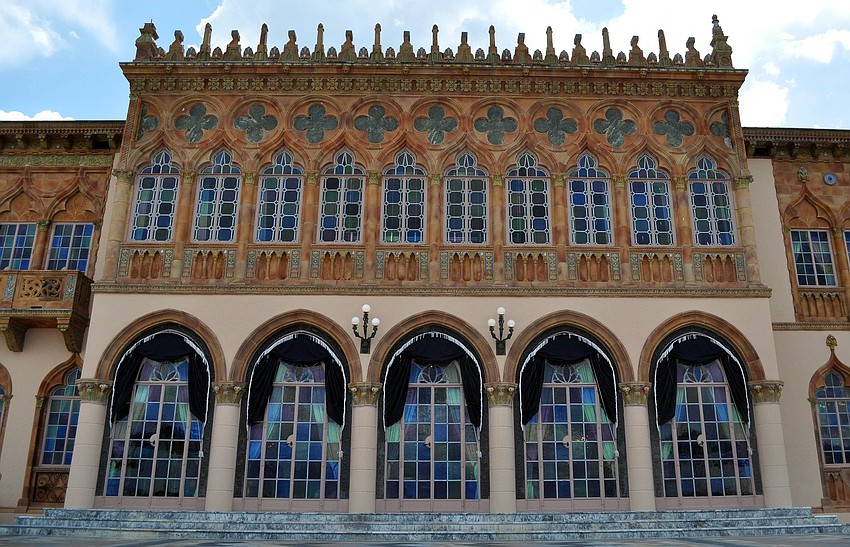 An exterior shot of the Ca' d'Zan Mansion at the Ringling Museum of Art.