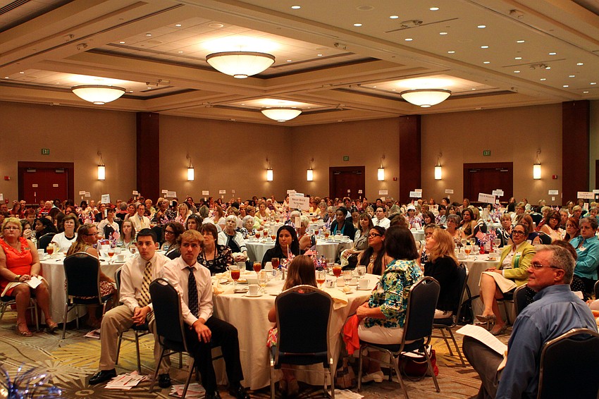 The audience listens to guest speaker Anna Rodriguez Saturday, Aug. 20 during the 91st Anniversary Celebration For Womenâ€™s Equity at the Hyatt Regency Sarasota.