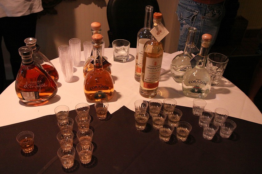 The tequila tasting table included a variety of tequilas in tiny shot glasses for people to try during the cocktail hour Friday, July 22 at the Interactive Mexico dinner at Pattigeorgeâ€™s.