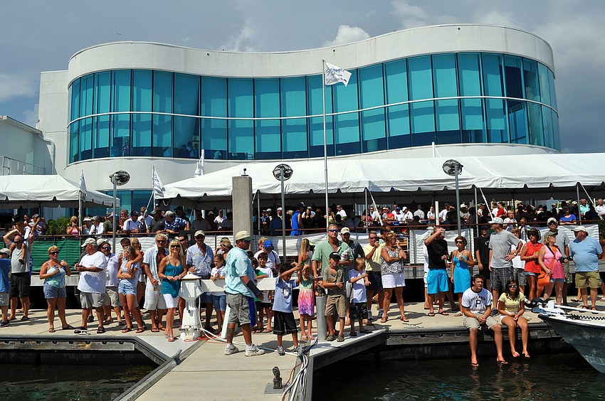 The crowd gathered more towards the dock during the weigh-in of the Warsaw grouper that was brought in by team Bragginâ€™ Rites. The grouper weighed 181 lbs. 85 oz.