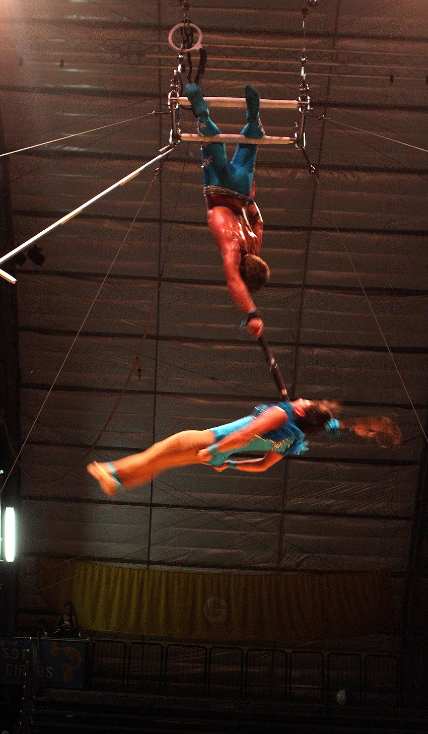 PAL Sailor Circus members Nick Slimick and Joan Trujillo closed the show with their Two-Lane Cradle act Thursday, Aug. 18 inside the PAL Sailor Circus Arena.