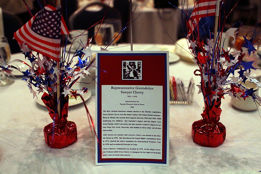 One of the many historical table decorations that were on the tables Saturday, Aug. 20 during the 91st Anniversary Celebration For Womenâ€™s Equity at the Hyatt Regency Sarasota.