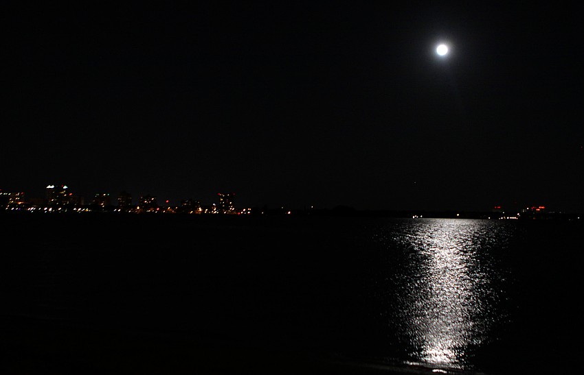 The supermoon shines down on the Sarasota Bay on Saturday, March 19.