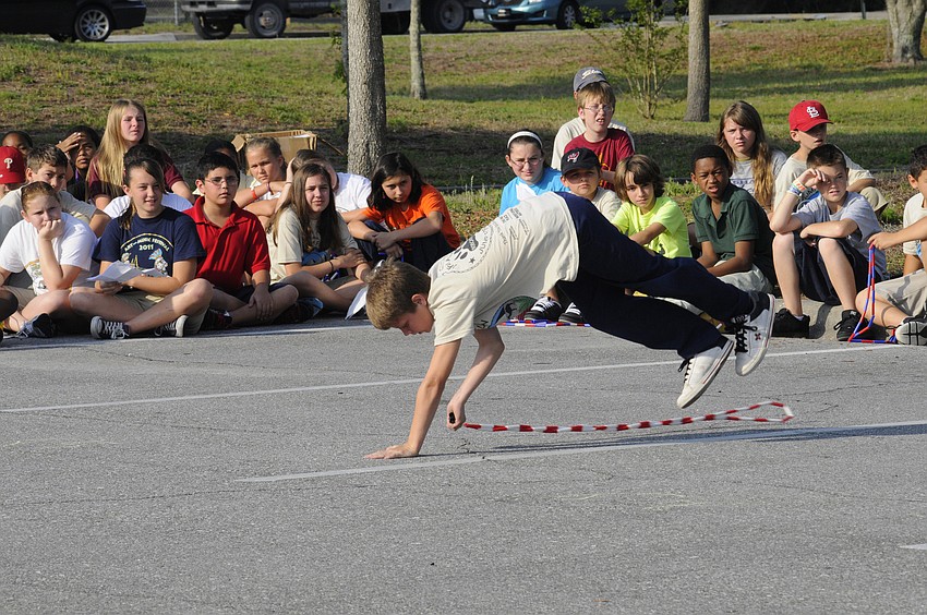 Fifth-grader DJ McClellan demonstrated his trick called the pony.