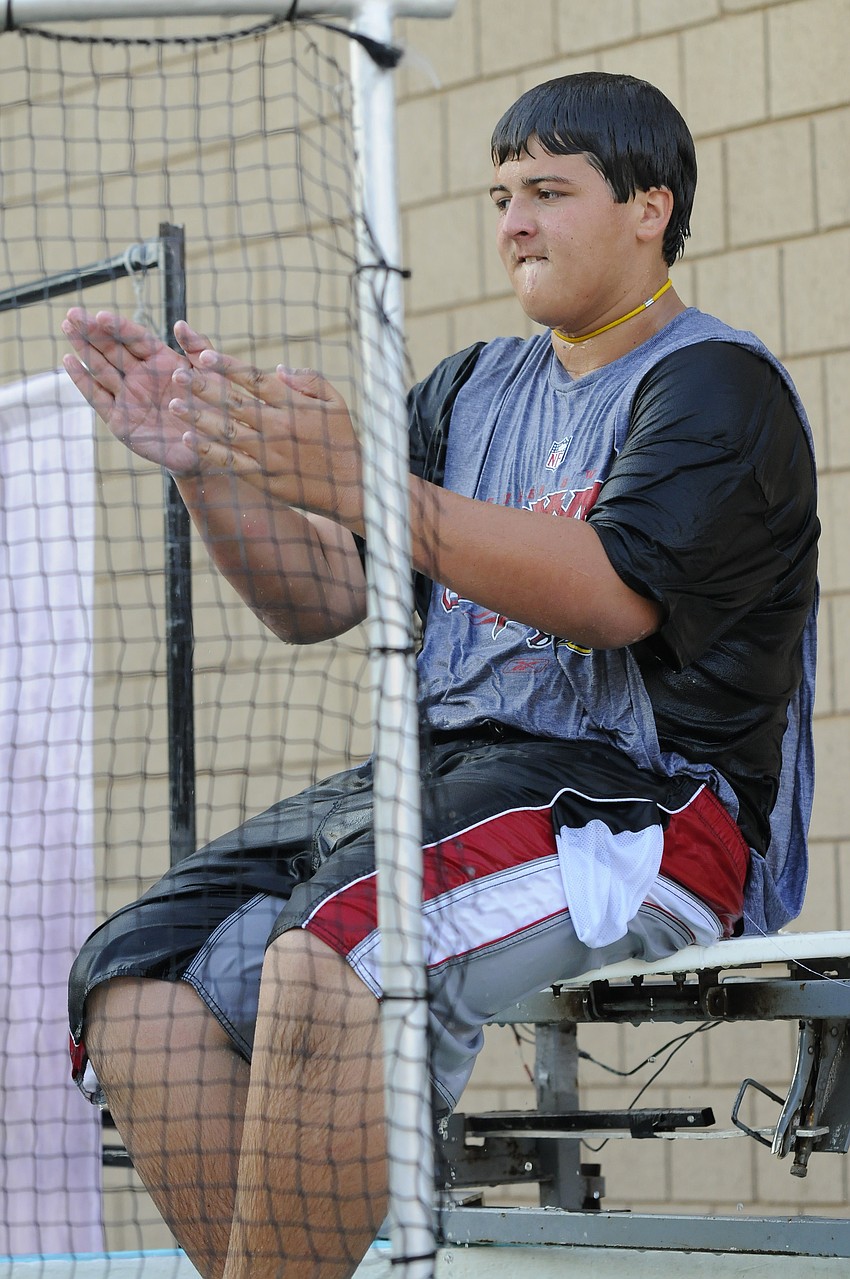 Seventh-grader Alex Salguero didn't stay dry for long in the dunk tank.