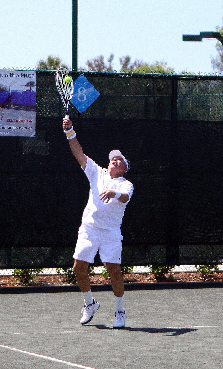 Tom Cail serves up the ball Friday, April 22 during the Lunch Bunch All-Star Children's Foundation fundraiser at the Longboat Key Club Tennis Gardens.