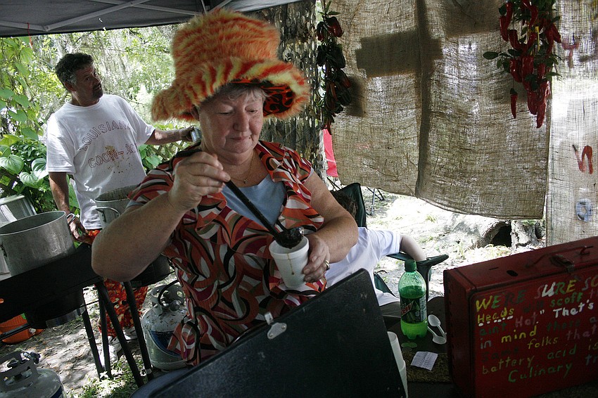 Clara Spicer served up Rajun Cajun's gumbo along with her husband, Stephen.