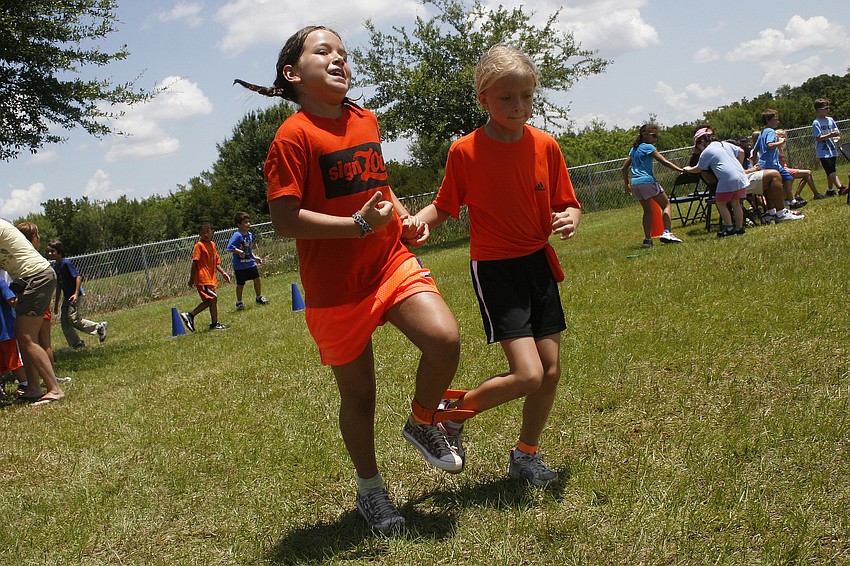 Sydney Akers and Sofia Sanchez giggled the entire time in the three-legged race.