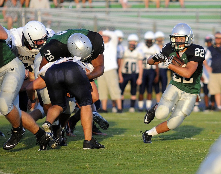 Sophomore Andre Christiano started at tailback for the Mustangs.