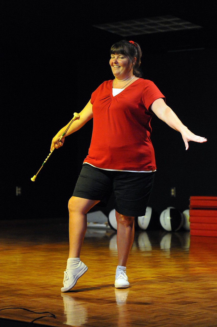 Cami Taber wowed the audience with a surprise baton routine with fellow teacher, Karen Sauer, not pictured.