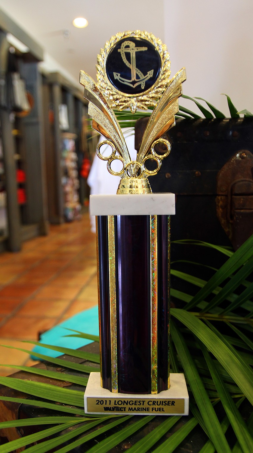 The trophy for the 2011 Longest Cruiser was on display during National Marina Day Saturday, June 11 at Longboat Key Club's Marina.
