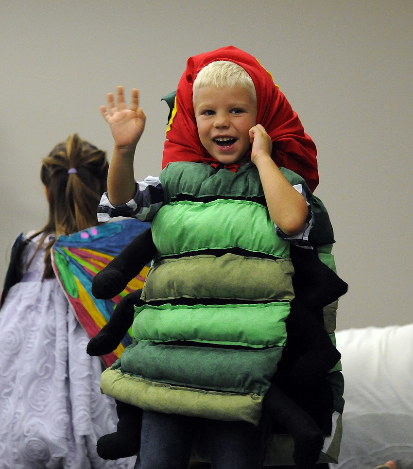 Five-year-old Owen Drummon played the role of the caterpillar in his class' production of 