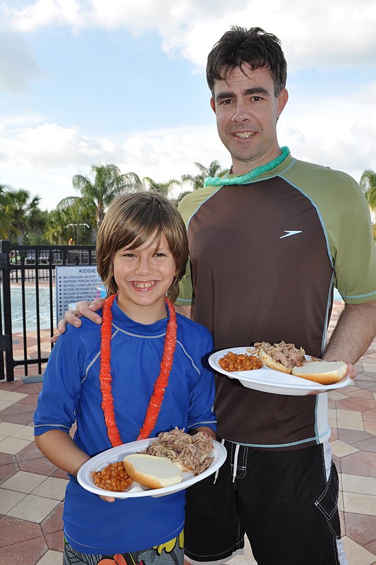 Brandon Majercin, 10, grabbed some dinner with his father, David.