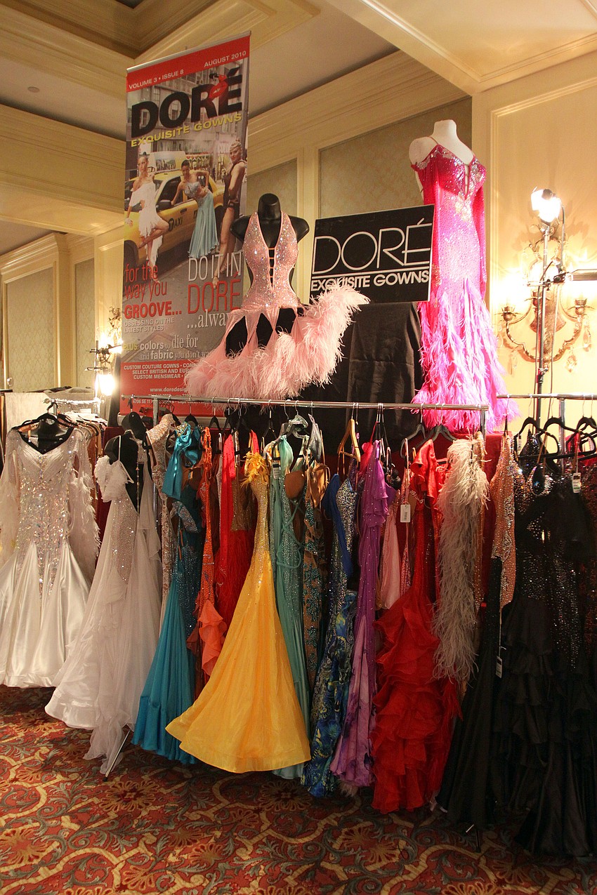 A variety of dance costumes, hair pieces, jewelry and shoes were for sale in the lobby.