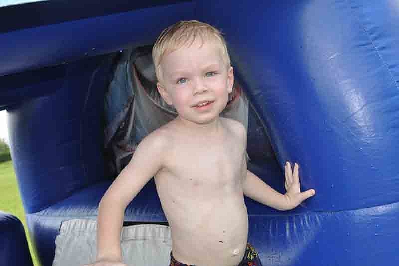 Three-year-old Cameron Locke loved the inflatable slides.