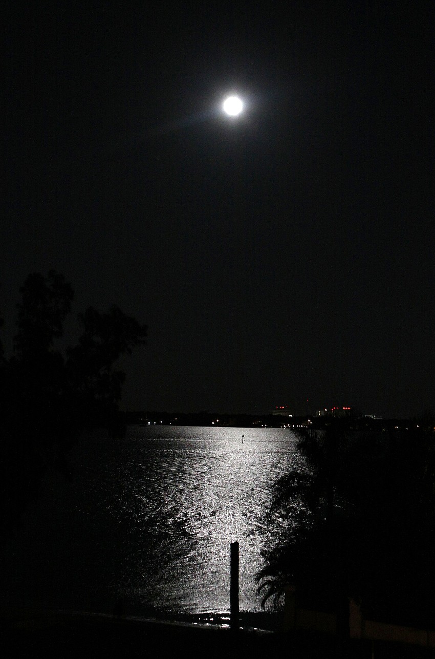 The supermoon shines down on the Sarasota Bay on Saturday, March 19.